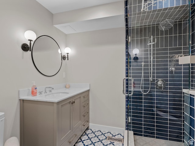2842 E Oakbrook Cir, Salt Lake City, UT 84108 - bathroom with a shower stall, vanity, and tile patterned flooring
