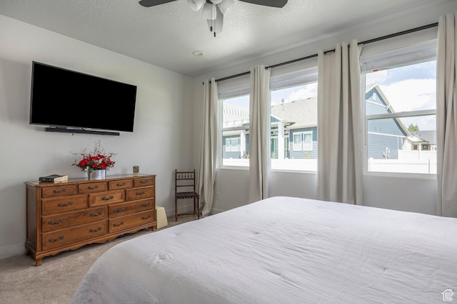 1681 S 1110 E, Heber City, UT 84032 - carpeted bedroom featuring multiple windows, a textured ceiling, and ceiling fan