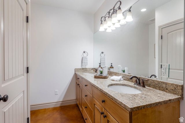 10677 S Amberley Ln E, Sandy, UT 84094 - full bathroom with double vanity and finished concrete flooring
