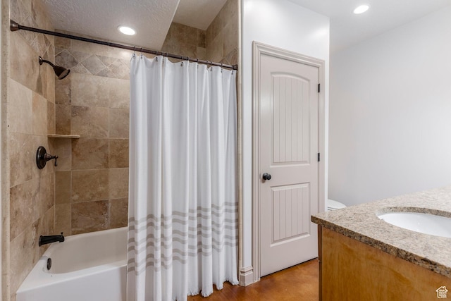 10677 S Amberley Ln E, Sandy, UT 84094 - bathroom with vanity, shower / tub combo with curtain, and recessed lighting