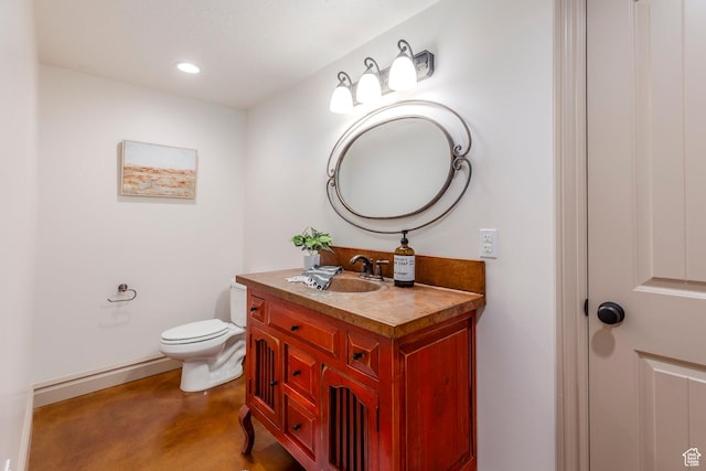 10677 S Amberley Ln E, Sandy, UT 84094 - half bathroom with vanity, finished concrete floors, and recessed lighting