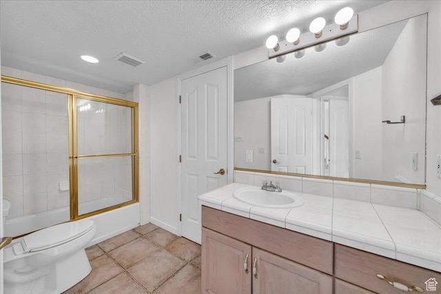 1912 W Rivers Edge Ln, St George, UT 84770 - full bathroom with vanity, a textured ceiling, and shower / bath combination with glass door