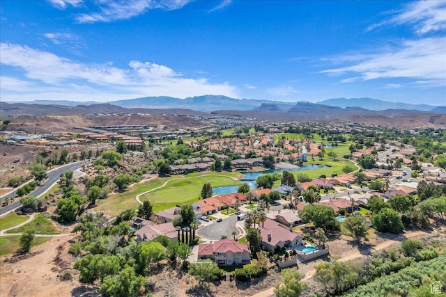 1912 W Rivers Edge Ln, St George, UT 84770 - aerial view of residential area featuring a water and mountain view and a local golf course