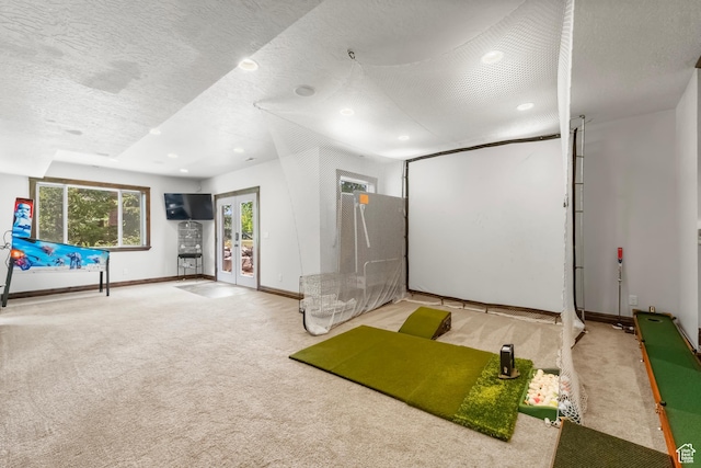 1254 W 475 S, Farmington, UT 84025 - rec room featuring carpet, recessed lighting, a textured ceiling, and french doors