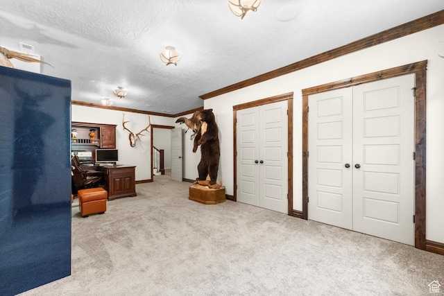 1254 W 475 S, Farmington, UT 84025 - unfurnished bedroom featuring crown molding, a desk, carpet floors, and a textured ceiling
