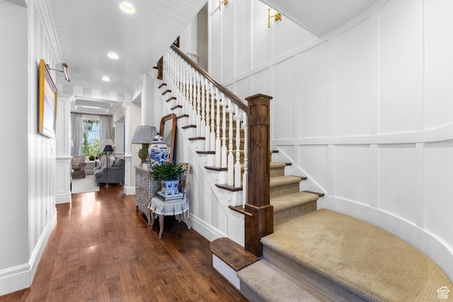 1254 W 475 S, Farmington, UT 84025 - staircase with a decorative wall, wood finished floors, and recessed lighting