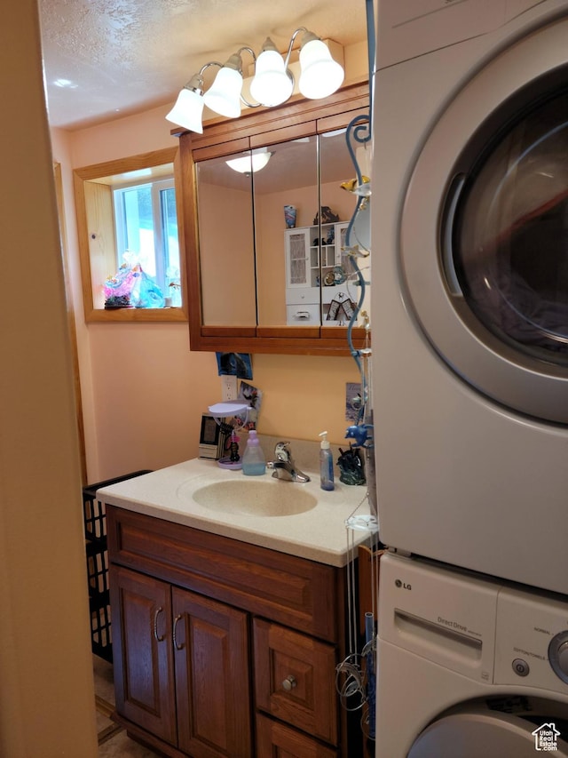 97 Main St, Ophir, UT 84071 - bathroom with estacked washer and dryer and vanity