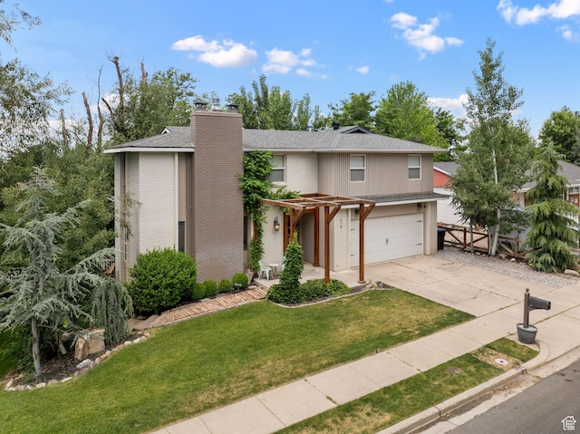 578 S 750 E, Bountiful, UT 84010 - view of front facade with a chimney, brick siding, a garage, concrete driveway, and a shingled roof