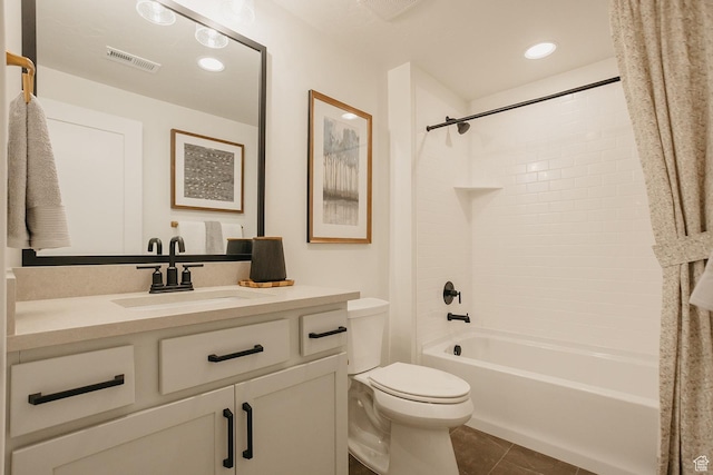 3488 E 1120 S Unit 115, Spanish Fork, UT 84660 - bathroom featuring shower / bath combo, vanity, tile patterned floors, and recessed lighting