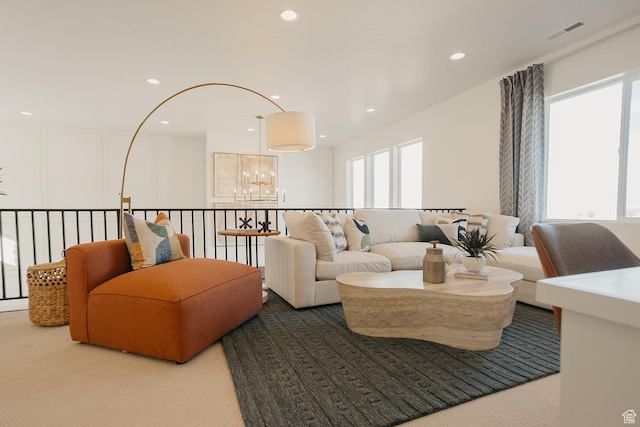 3488 E 1120 S Unit 115, Spanish Fork, UT 84660 - carpeted living area featuring a chandelier and recessed lighting