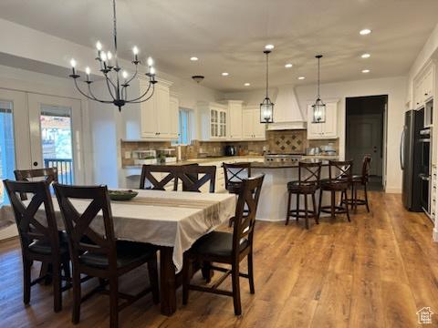 70 W 1790 N, Genola, UT 84655 - dining space featuring recessed lighting, a chandelier, wood finished floors, and french doors