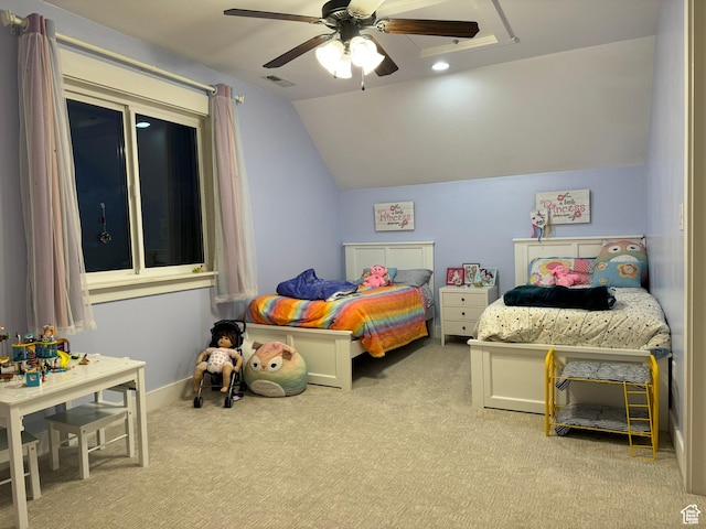 70 W 1790 N, Genola, UT 84655 - carpeted bedroom featuring vaulted ceiling and a ceiling fan