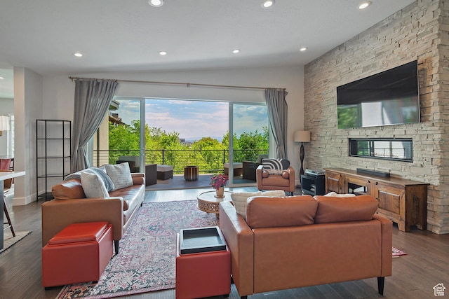 68 E Columbus Ct, Salt Lake City, UT 84103 - living area featuring recessed lighting, wood finished floors, and lofted ceiling