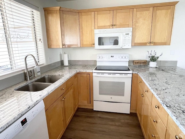 1845 Canyon Dr W Unit 1206, St George, UT 84770 - kitchen with white appliances, dark wood-type flooring, and light stone countertops