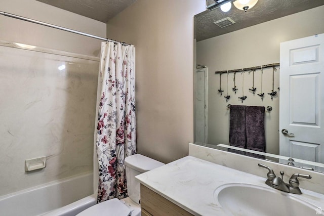 3572 Wild Mare Way, Heber City, UT 84032 - bathroom with vanity, shower / bath combo with shower curtain, and a textured ceiling