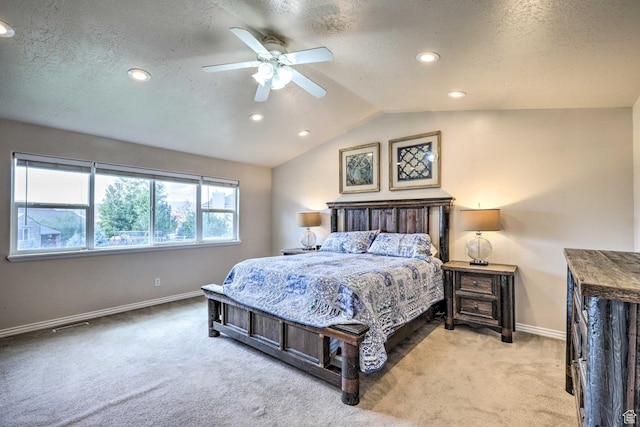3572 Wild Mare Way, Heber City, UT 84032 - bedroom featuring light colored carpet, a textured ceiling, recessed lighting, and a ceiling fan