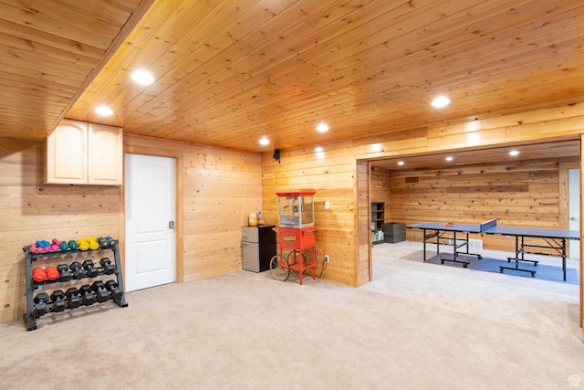 3572 Wild Mare Way, Heber City, UT 84032 - playroom featuring carpet, wood walls, wood ceiling, and recessed lighting
