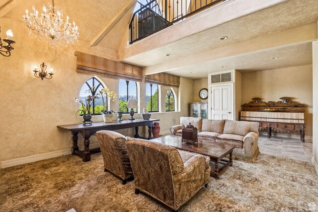 1526 W Red Hawk Trl, Park City, UT 84098 - living area with a chandelier and baseboards