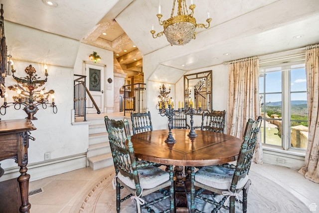 1526 W Red Hawk Trl, Park City, UT 84098 - dining room featuring a chandelier, stairway, and light tile patterned floors