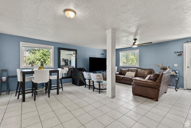 165 N 800 E, Hyrum, UT 84319 - living area featuring a ceiling fan and a textured ceiling