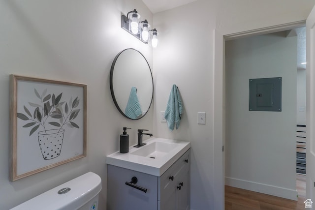 170 S 1300 E, Springville, UT 84663 - half bath featuring electric panel, vanity, and wood finished floors