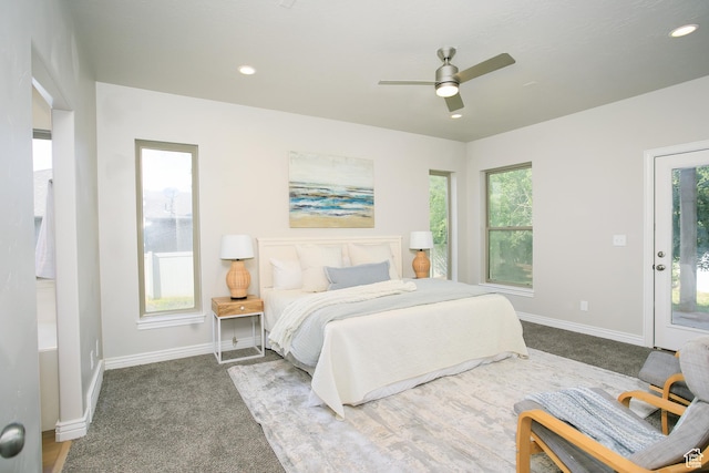 1103 Vista Dr, Santaquin, UT 84655 - carpeted bedroom featuring recessed lighting, access to exterior, and a ceiling fan