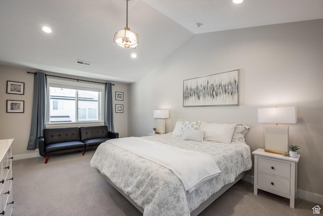 1476 W Stone Gate Dr, Saratoga Springs, UT 84045 - bedroom with light colored carpet, vaulted ceiling, and recessed lighting