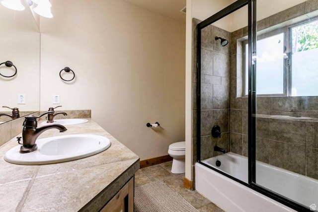 8437 Pointe Dr, Park City, UT 84098 - full bathroom with double vanity, enclosed tub / shower combo, and tile patterned floors