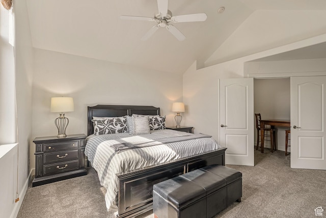 5150 Cove Canyon Dr Unit A, Park City, UT 84098 - carpeted bedroom featuring vaulted ceiling and a ceiling fan