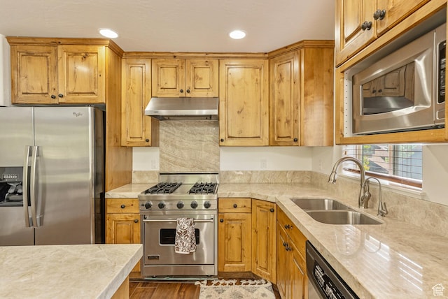 5150 Cove Canyon Dr Unit A, Park City, UT 84098 - kitchen featuring appliances with stainless steel finishes, under cabinet range hood, recessed lighting, and wood finished floors