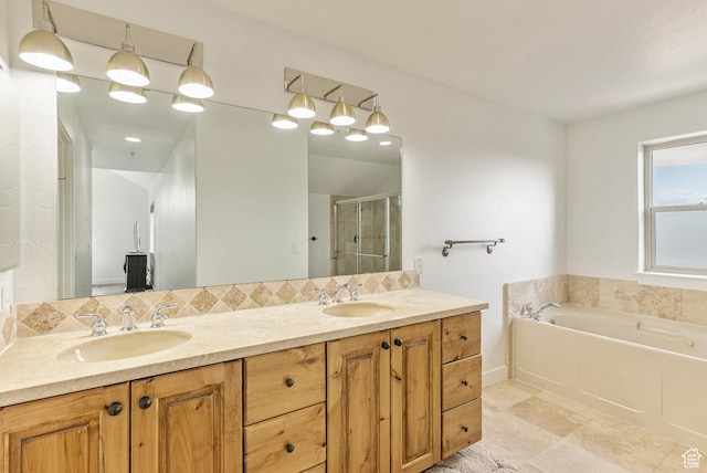 5150 Cove Canyon Dr Unit A, Park City, UT 84098 - full bathroom featuring double vanity, a garden tub, a shower stall, and tasteful backsplash