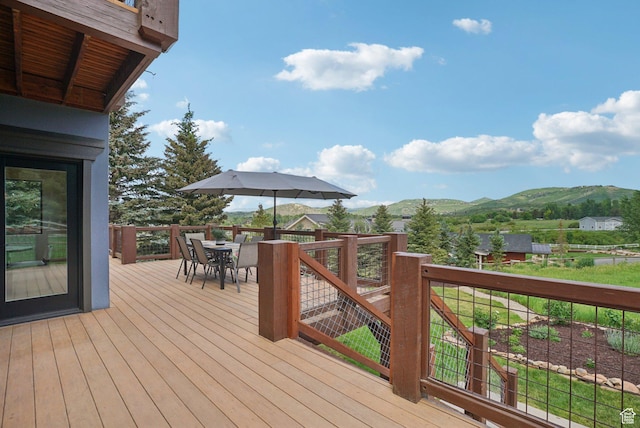 2570 Aspen Springs Dr, Park City, UT 84060 - wooden terrace with a mountain view and outdoor dining space