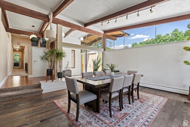 4560 S Wallace Ln, Holladay, UT 84117 - dining area with baseboard heating, plenty of natural light, beam ceiling, and wood finished floors