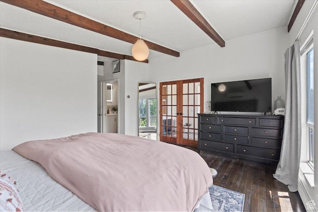 4560 S Wallace Ln, Holladay, UT 84117 - bedroom with french doors, beamed ceiling, and dark wood finished floors
