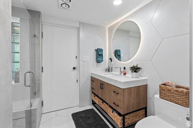 4560 S Wallace Ln, Holladay, UT 84117 - full bath featuring vanity, a stall shower, and tile patterned flooring