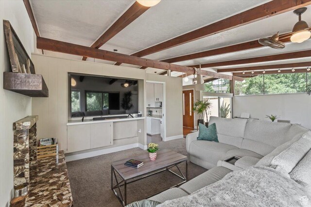 4560 S Wallace Ln, Holladay, UT 84117 - carpeted living area featuring beam ceiling and plenty of natural light