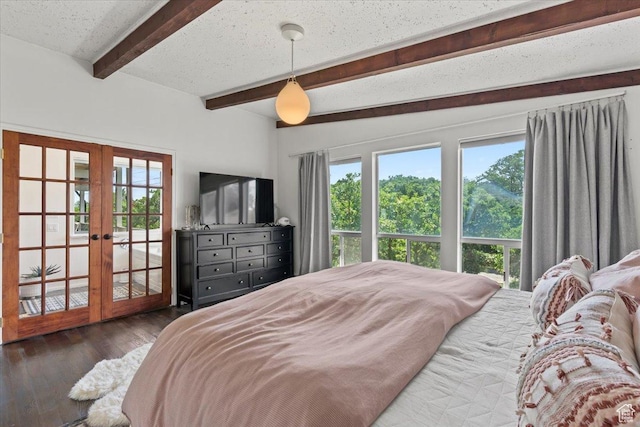 4560 S Wallace Ln, Holladay, UT 84117 - bedroom with french doors, multiple windows, hardwood / wood-style floors, access to exterior, and beam ceiling