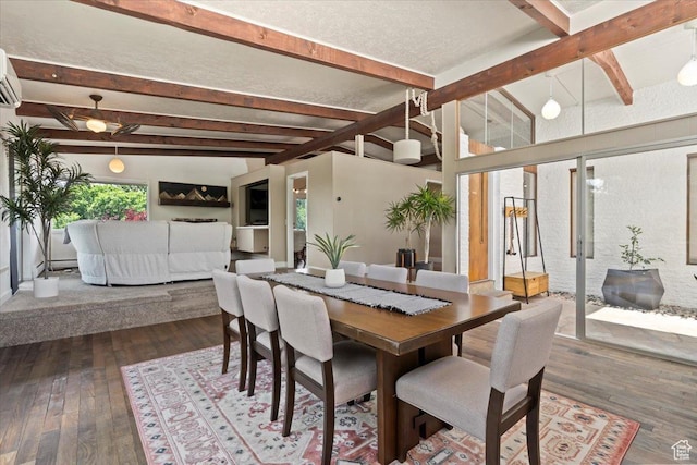 4560 S Wallace Ln, Holladay, UT 84117 - dining space with hardwood / wood-style floors, beamed ceiling, and a wall unit AC