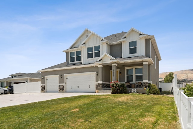 13698 S Black Hoof Cir, Herriman, UT 84096 - craftsman-style home with a porch, board and batten siding, concrete driveway, and stone siding