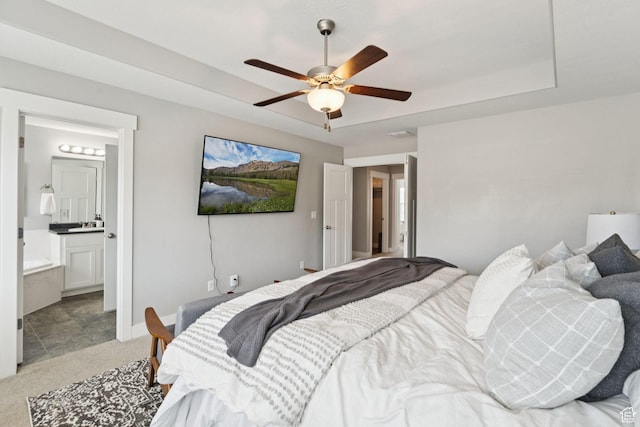 13698 S Black Hoof Cir, Herriman, UT 84096 - bedroom featuring light carpet, ensuite bathroom, and a ceiling fan