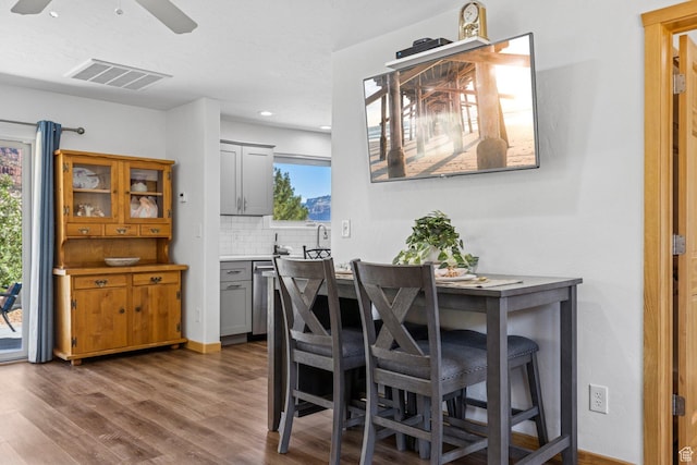 34 Valley View Dr, Springdale, UT 84767 - dining area with ceiling fan, dark wood finished floors, and recessed lighting