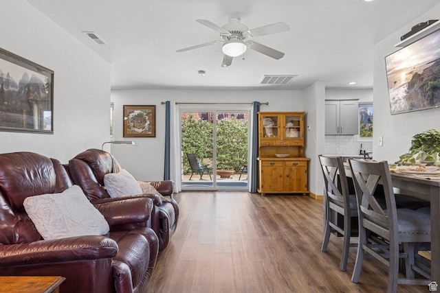 34 Valley View Dr, Springdale, UT 84767 - living room featuring dark wood-style floors, ceiling fan, and recessed lighting
