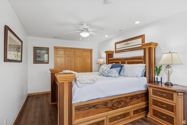34 Valley View Dr, Springdale, UT 84767 - bedroom with dark wood-type flooring, ceiling fan, and recessed lighting