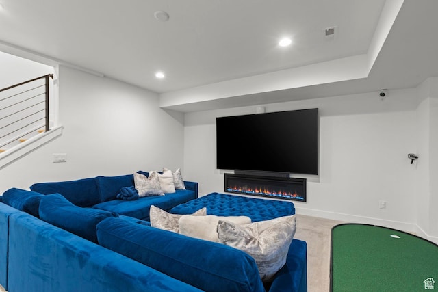 4473 N Solstice Dr, Lehi, UT 84043 - carpeted living area featuring recessed lighting and stairs