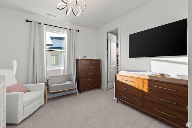 4473 N Solstice Dr, Lehi, UT 84043 - bedroom with light carpet and a chandelier
