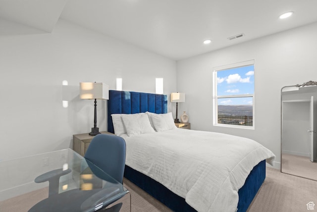 4473 N Solstice Dr, Lehi, UT 84043 - bedroom with light carpet, vaulted ceiling, and recessed lighting