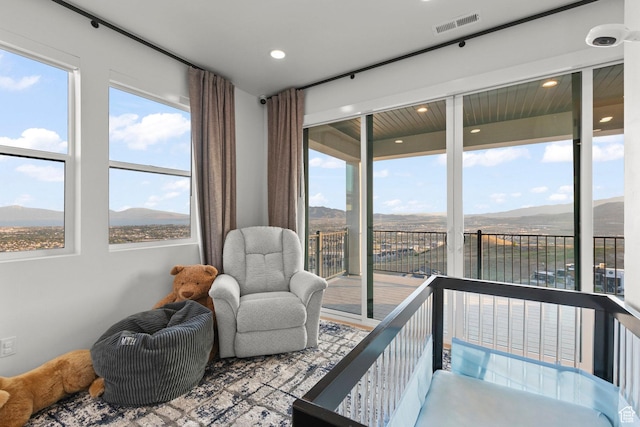4473 N Solstice Dr, Lehi, UT 84043 - bedroom featuring access to exterior, a mountain view, and recessed lighting