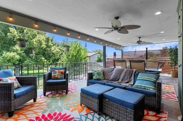 1775 S 290 E, Orem, UT 84058 - view of patio / terrace with an outdoor living space and a ceiling fan