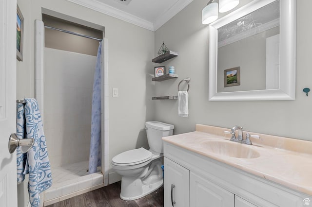1775 S 290 E, Orem, UT 84058 - bathroom featuring wood finished floors, ornamental molding, vanity, and a shower stall