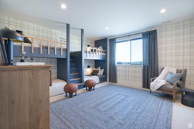 1889 W 1400 S, Lehi, UT 84043 - bedroom featuring wallpapered walls, carpet flooring, and recessed lighting
